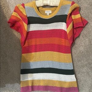 Colorful Striped Evereve size S Knit Fashion Top w Flutter Short Sleeves